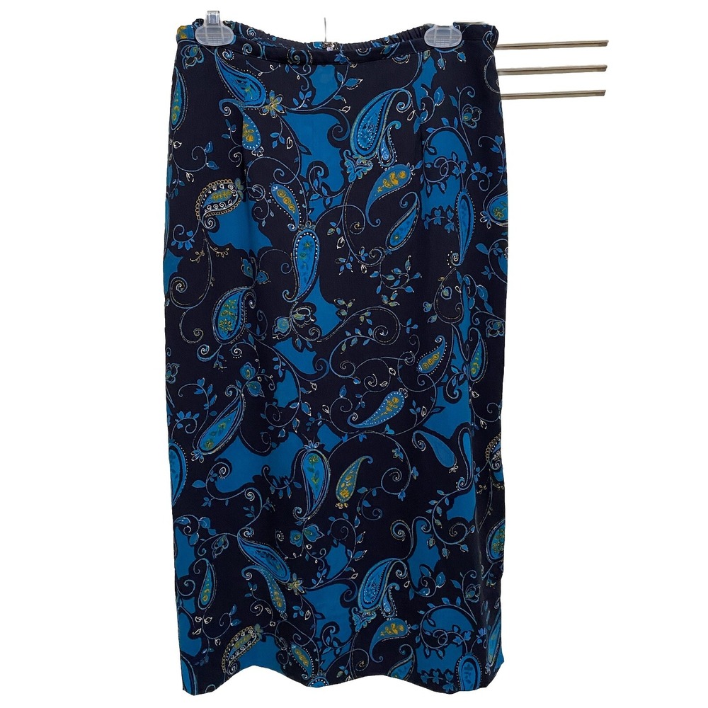 Hilliard & Hanson Navy/Black/Gold Paisley Chiffon Maxi Skirt‎ Size M Elastic Zip